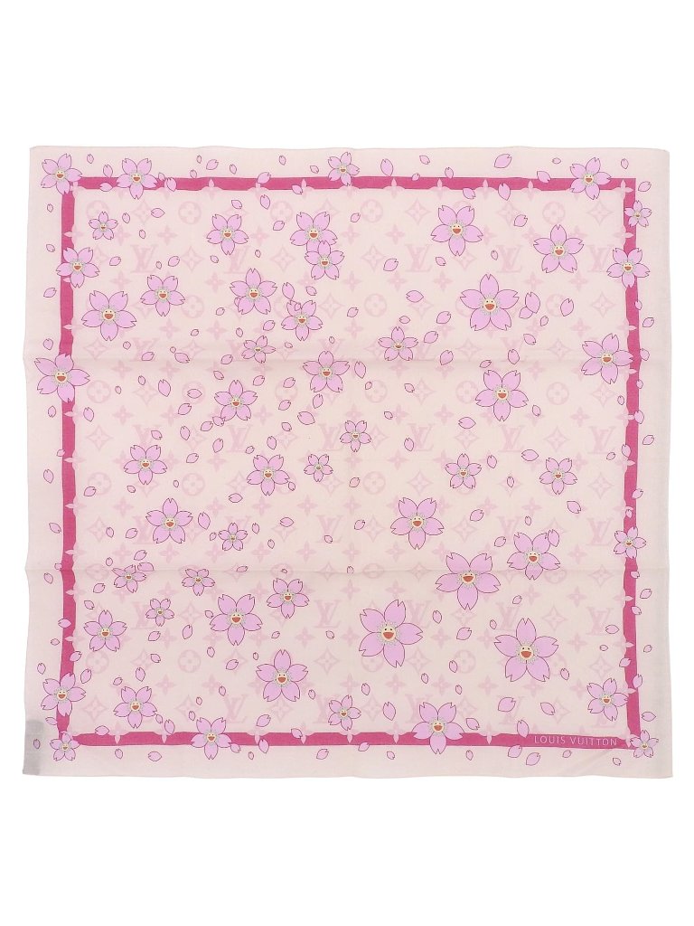 Louis Vuitton Murakami Takashi 100% Cotton Monogram Cherry Blossom Scarf